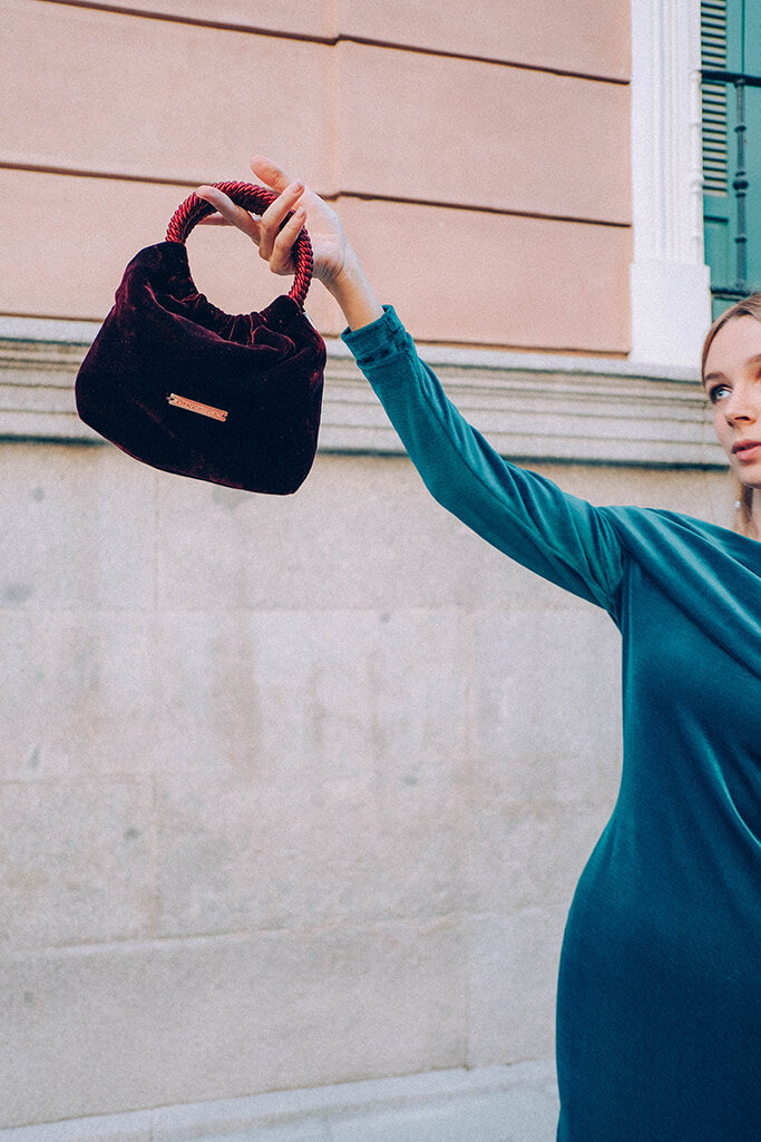 Bolso Mini-Prado · Terciopelo Granate