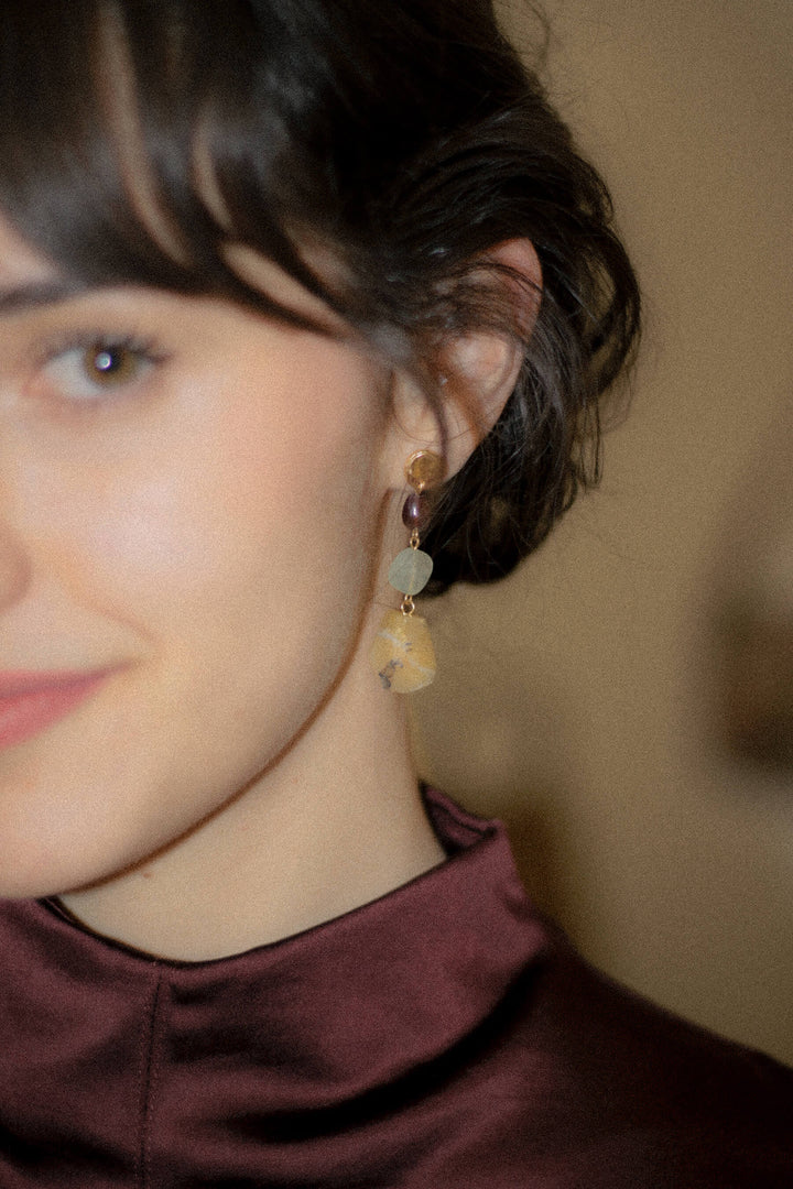 Pendientes Boho · Granate, Prehnita y Apatito