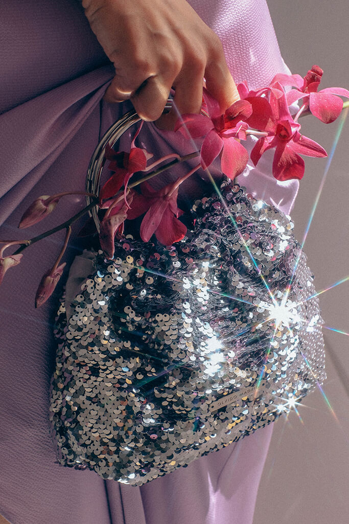 Bolso Mini-Prado GLAM · Lentejuelas Plata & Morado