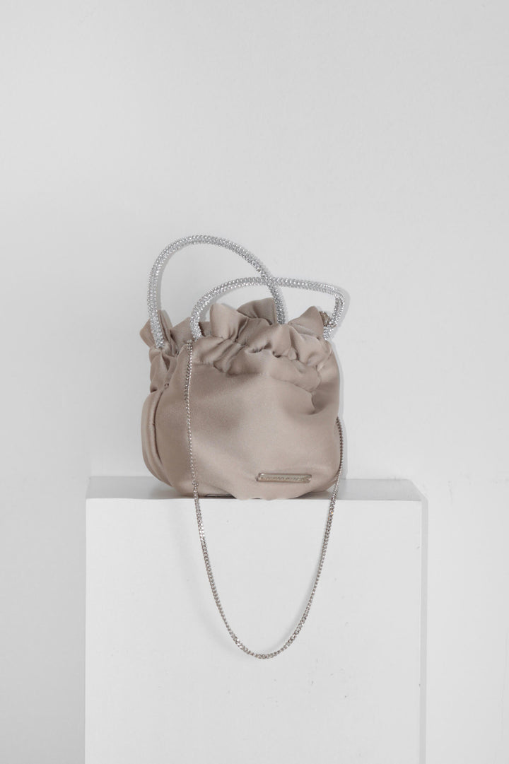 Bolso Gala · Satén microtextura beige