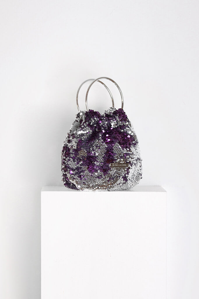 Bolso Mini-Prado GLAM · Lentejuelas Plata & Morado