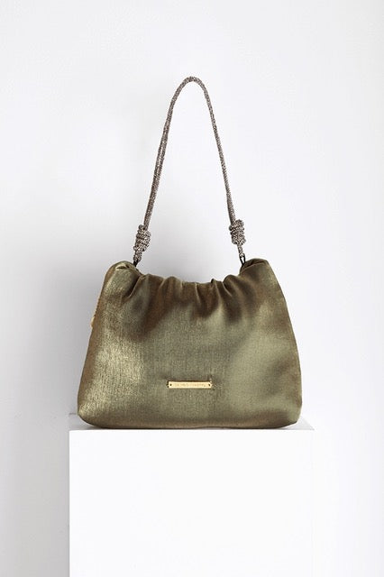 Bolso Josefina Strass · Verde Oliva y Reflejos Dorados