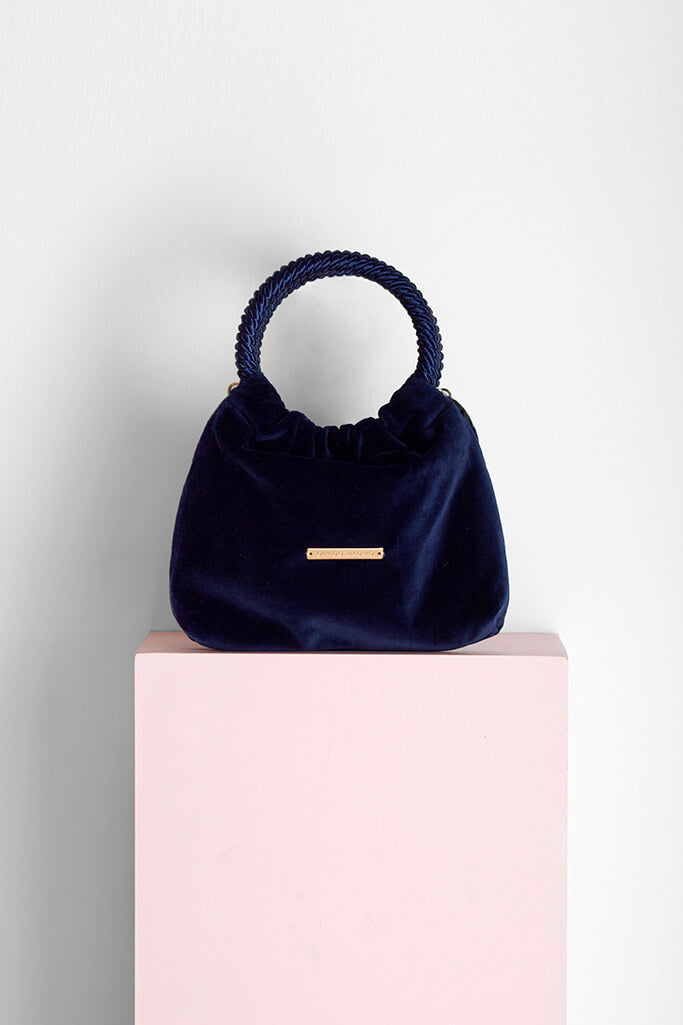 Bolso Mini-Prado · Terciopelo Azul Marino