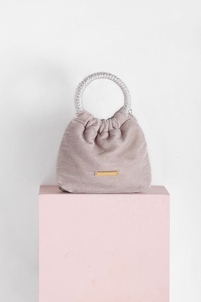 Bolso Mini-Prado · Terciopelo Gris Topo