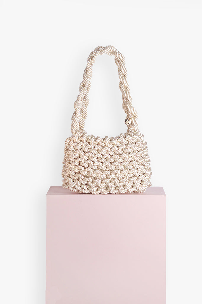 Bolso de cordón trenzado Concha · Blanco perla