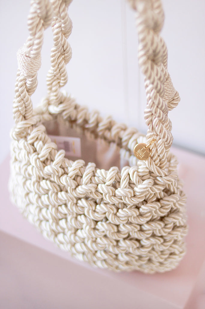 Bolso de cordón trenzado Concha · Blanco perla