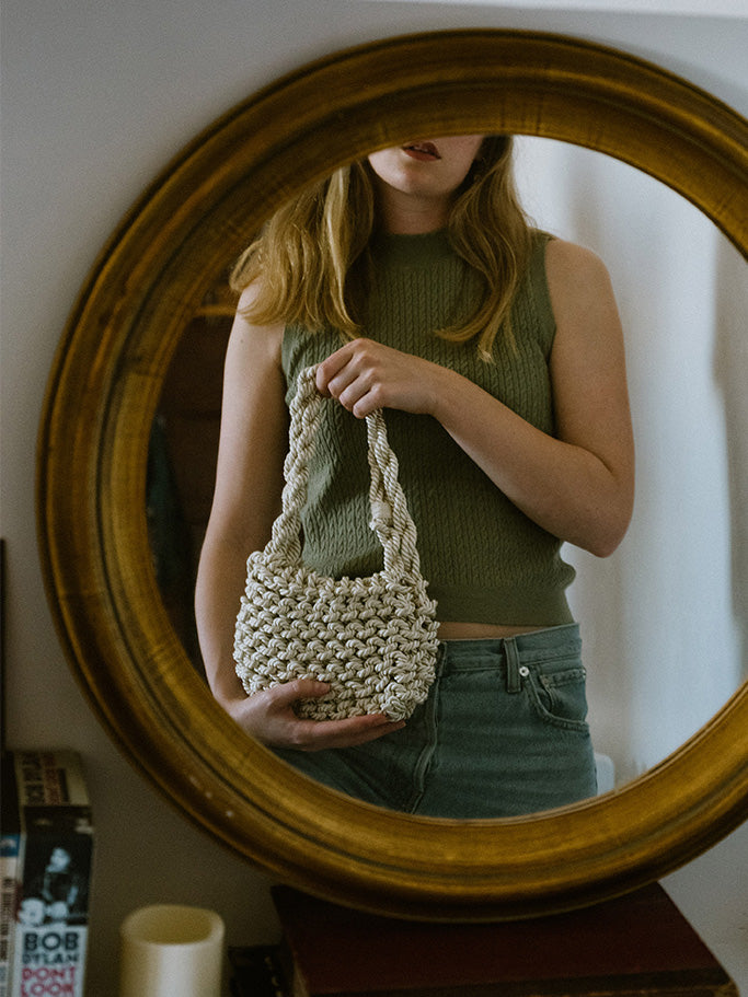 Bolso de cordón trenzado Concha · Blanco perla